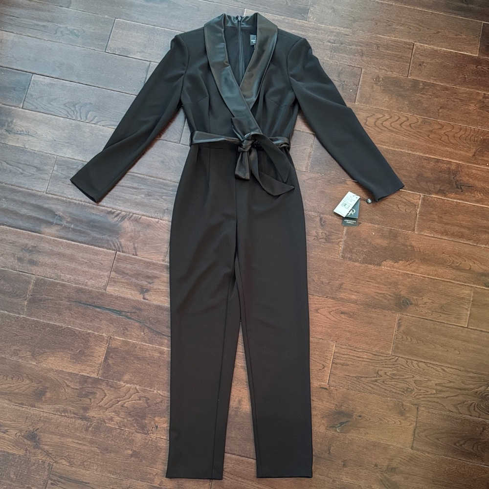 Adrianna Papell Black Satin Trim Jumpsuit